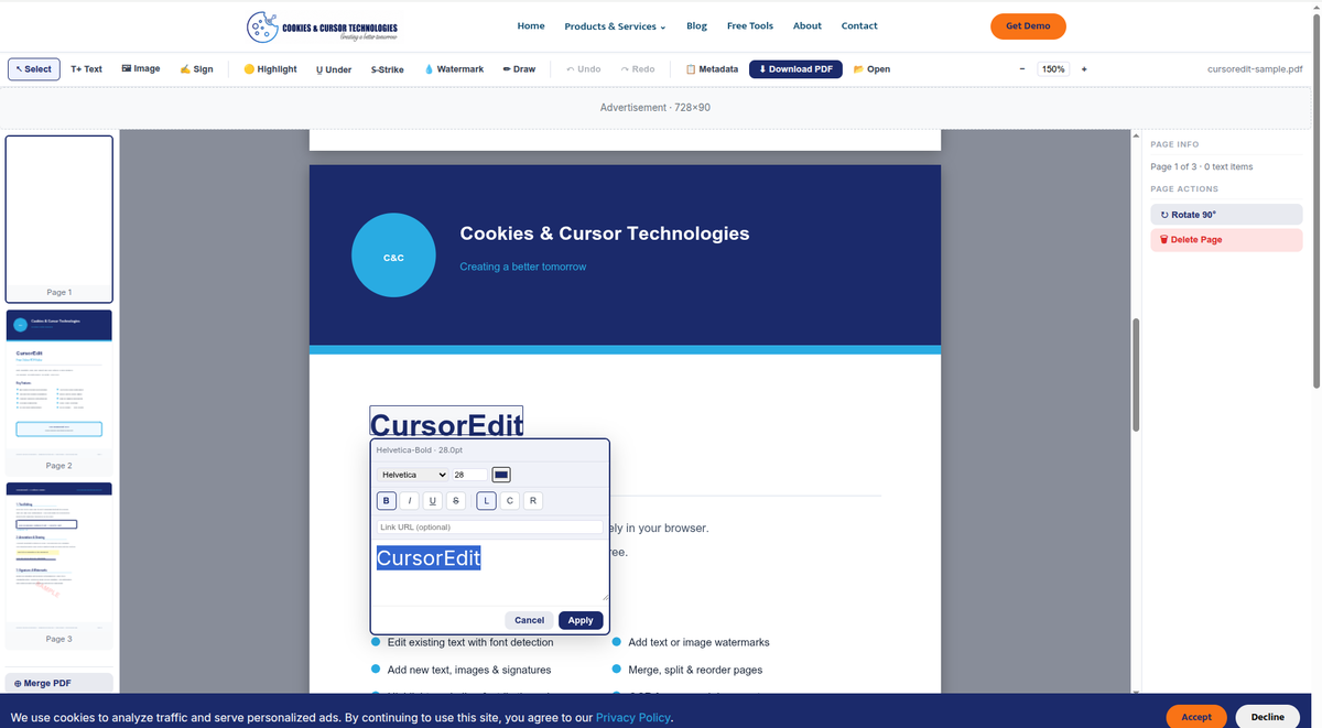CursorEdit: A Free Online PDF Editor That Works Entirely in Your Browser